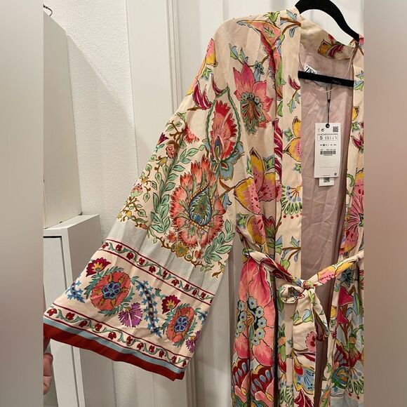 Zara Printed Pockets Kimono with Belt.Size S - Picture 8 of 14